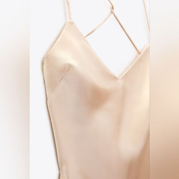 ZARA SATIN SLIP DRESS SALMON PINK - Picture 7 of 12